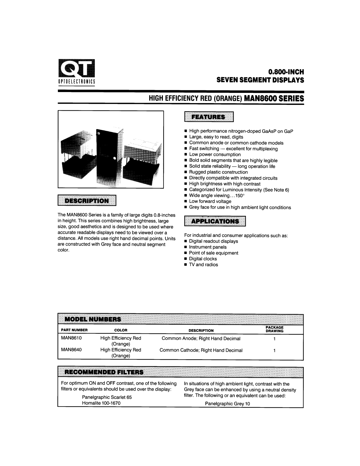 QT MAN8640, MAN8610 Datasheet