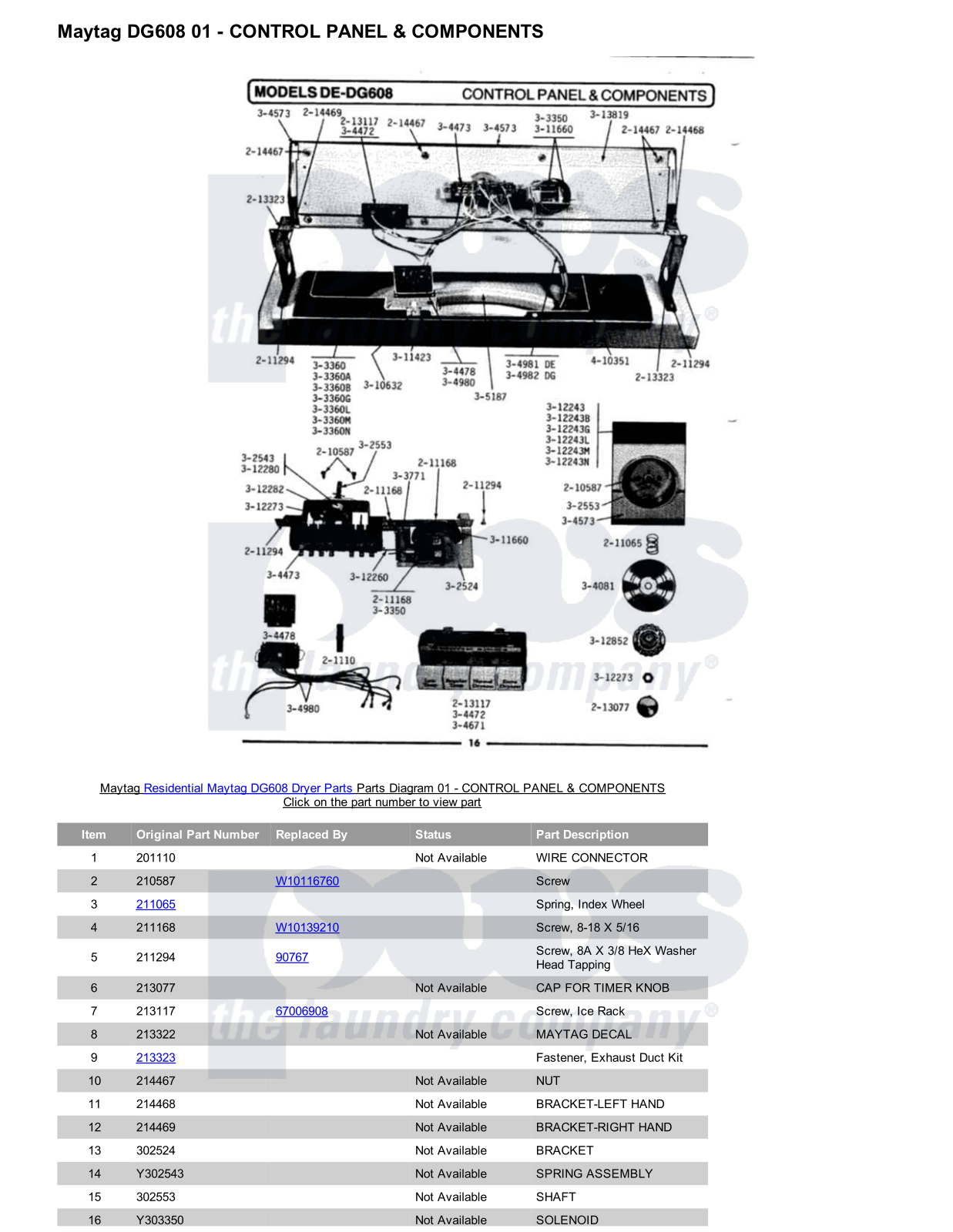 Maytag DG608 Parts Diagram