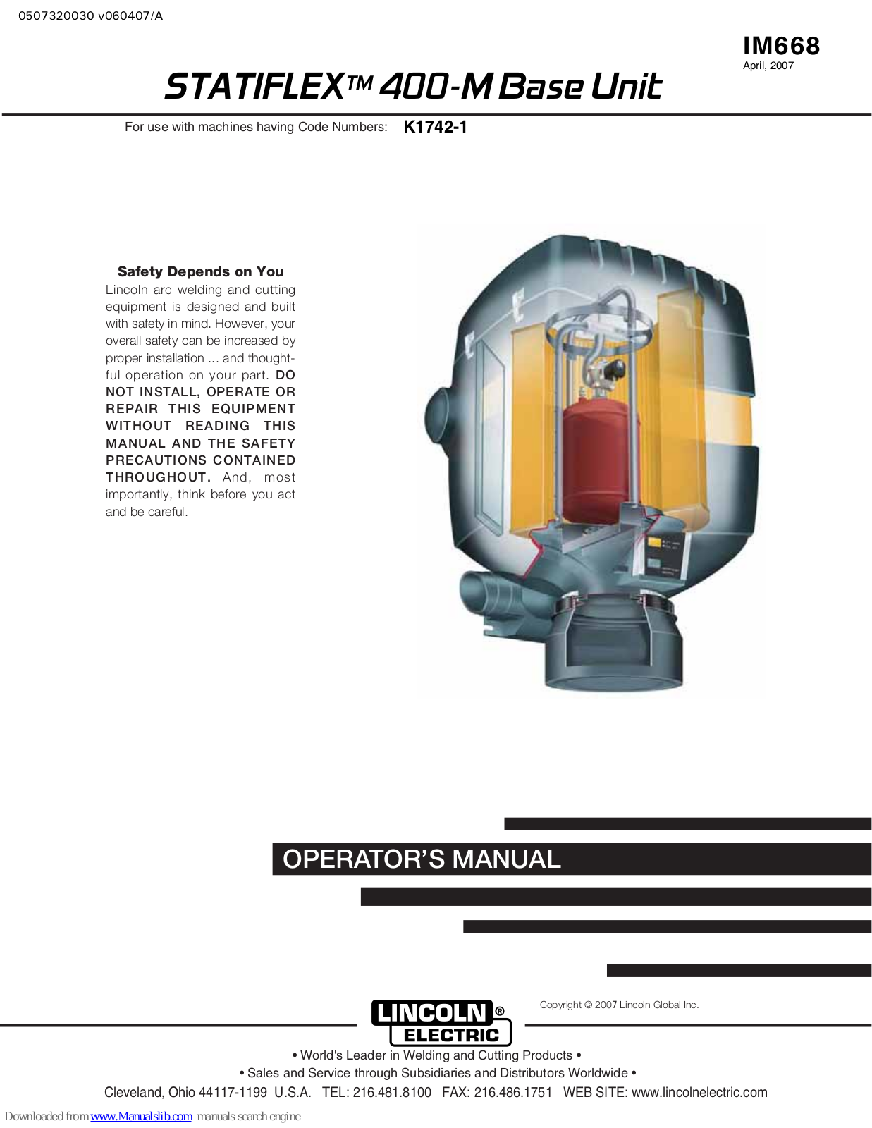 Lincoln Electric STATIFLEX IM668, STATIFLEX 400-M, LF-74, PIPELINER 200D KUBOTA Operator's Manual