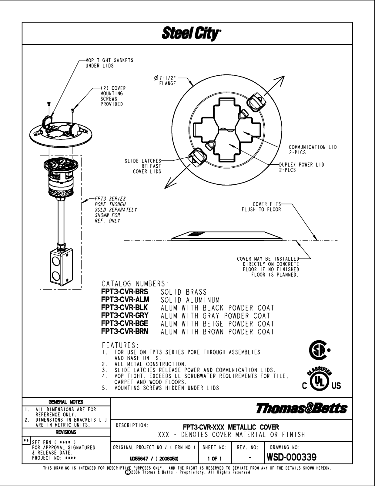 Thomas & Betts FPT3-CVR-XXX Reference Drawing