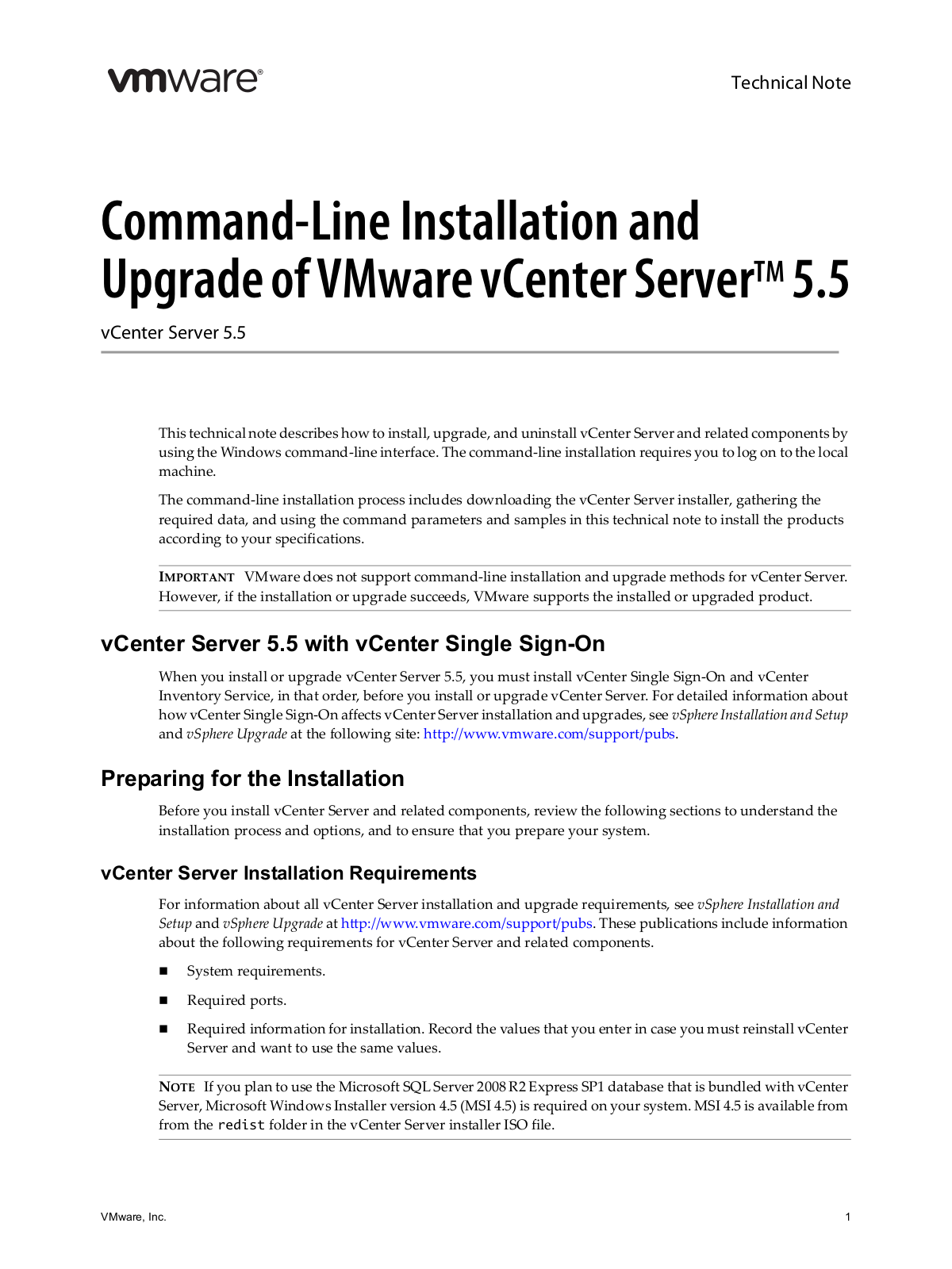 VMware vCenter Server - 5.5 Installation Manual