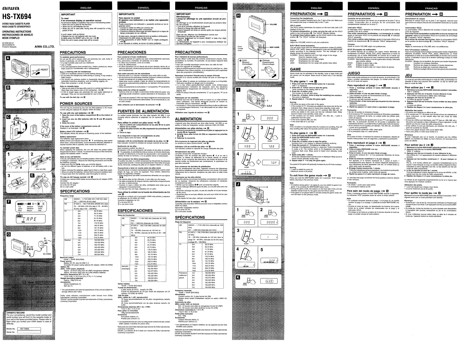 AIWA HS-TX694 Operating Instructions