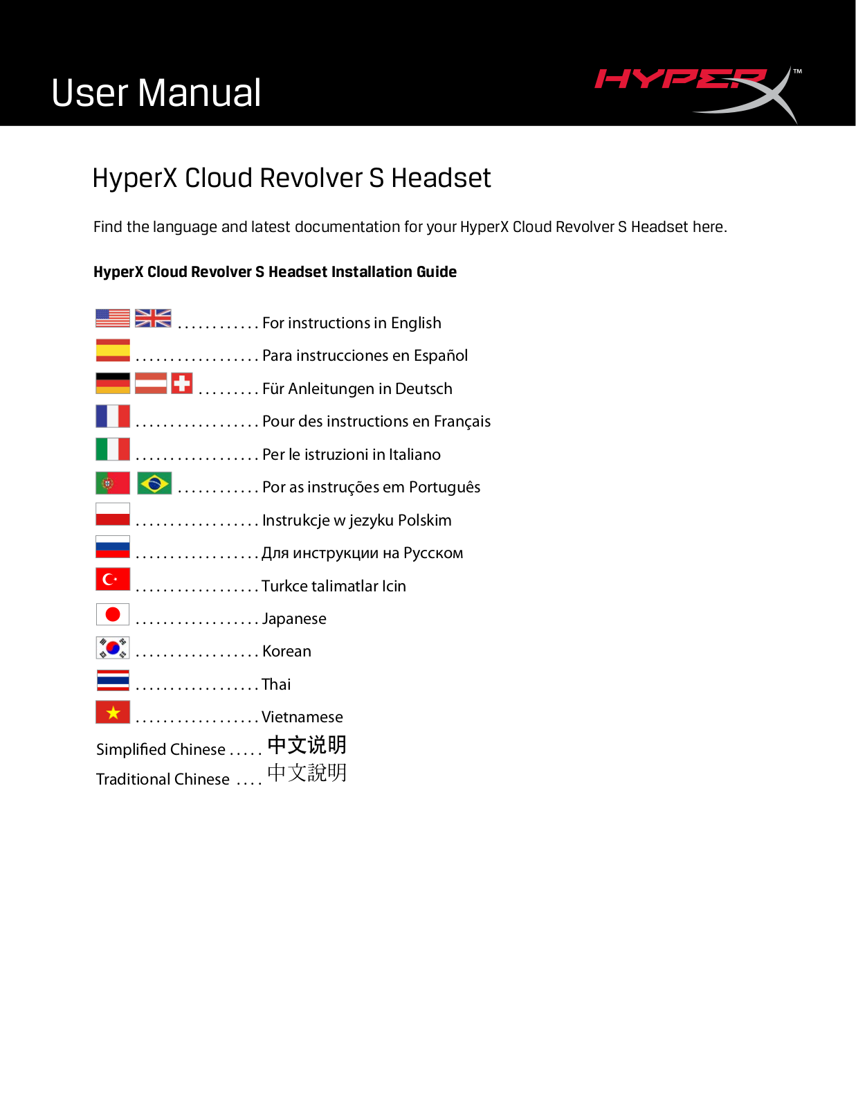 HyperX HX-HSCRS-GM/EM, HX-HSCRS-GM/EE, HX-HSCRS-GM/AS, HX-HSCRS-GM/LA, HX-HSCRS-GM/NA User Manual