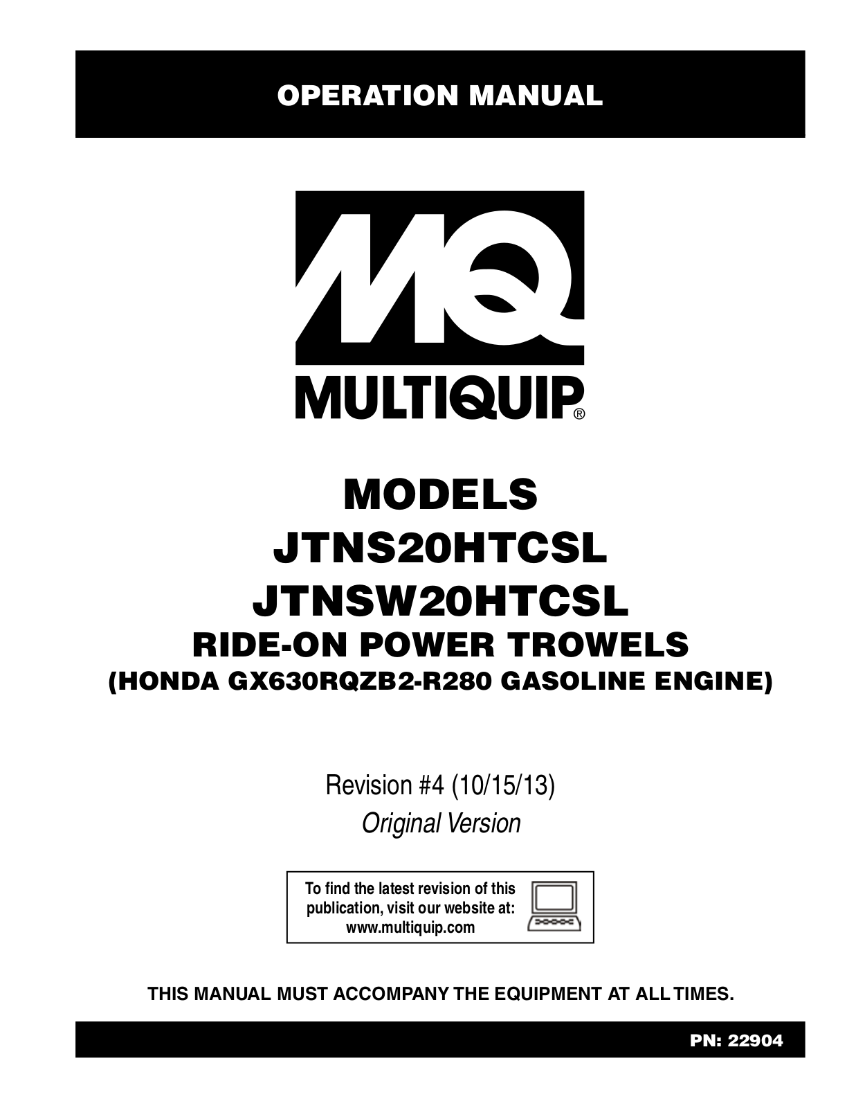 Multiquip JTNSW20HTCSL User Manual