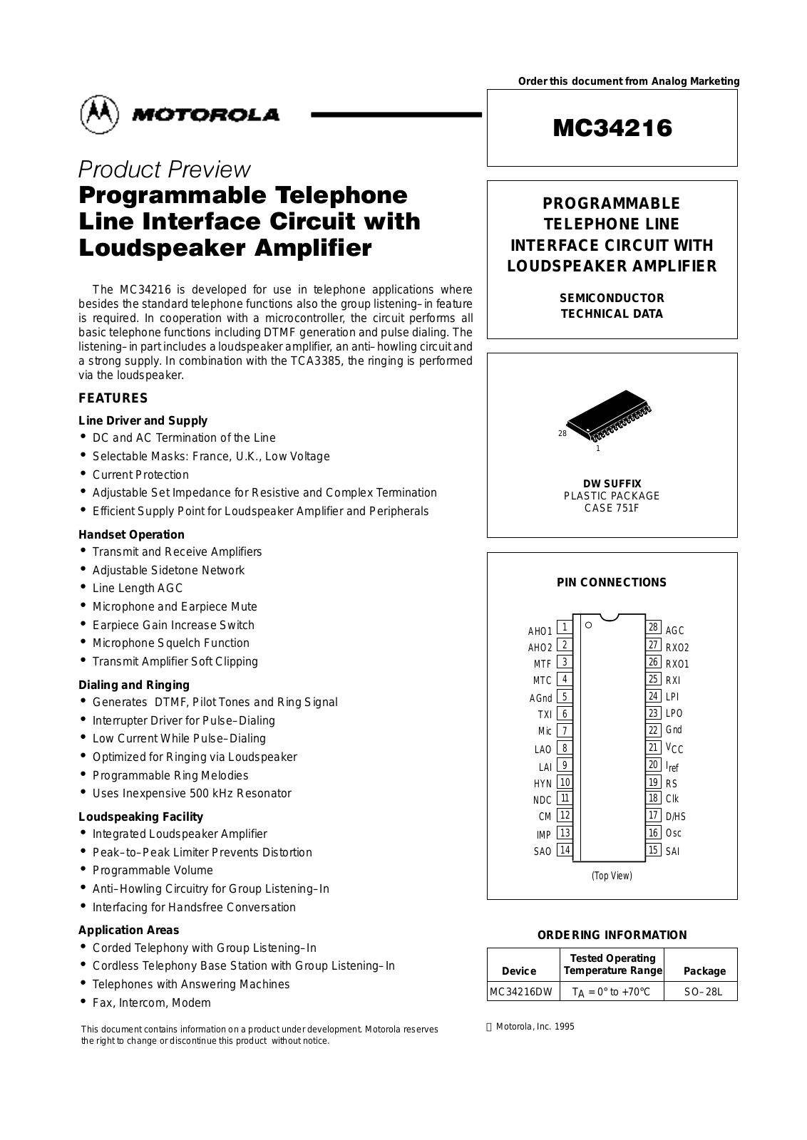 Motorola MC34216DW Datasheet