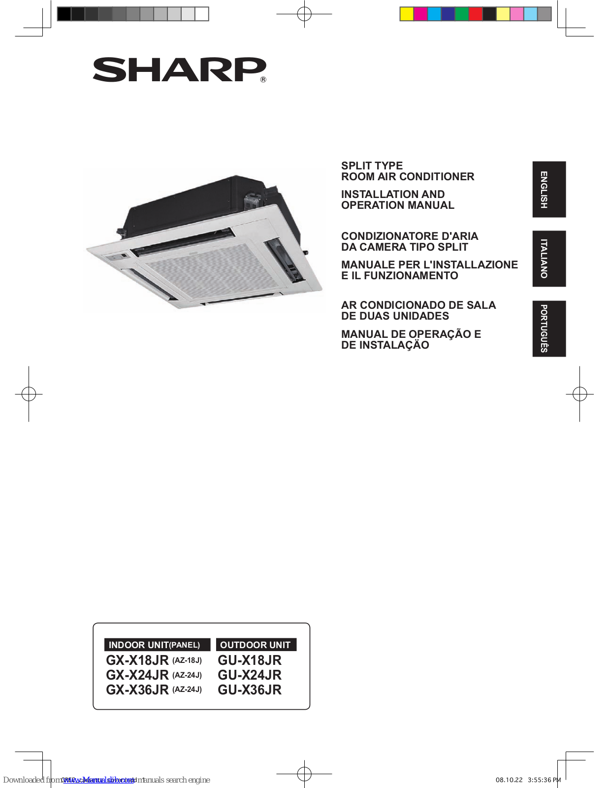 Sharp GX-X24JR, GX-X36JR, GU-X18JR, GU-X24JR, GU-X36JR Installation And Operation Manual