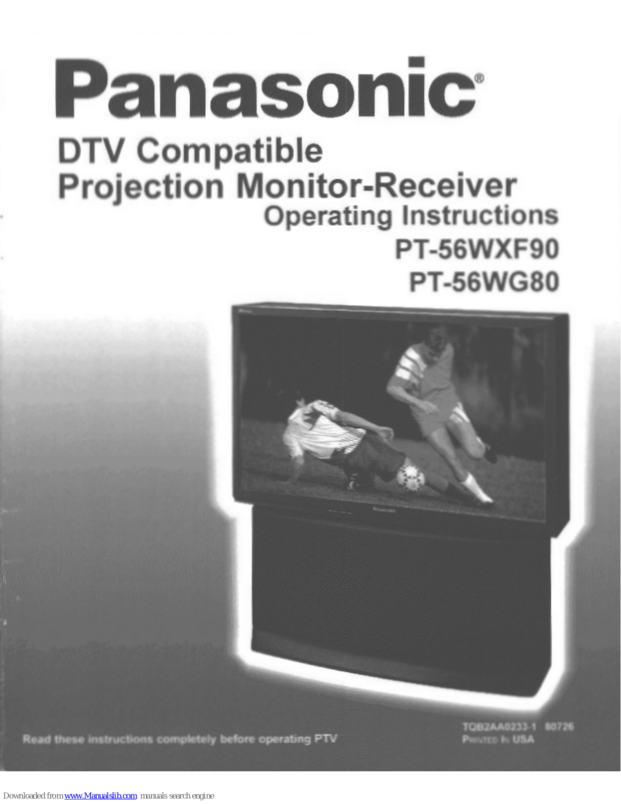 Panasonic PT-56WG80, PT56WG80W - DIGITAL PTV MONITOR, PT56WXF90W - DIGITAL PTV MONITOR Operating Manual