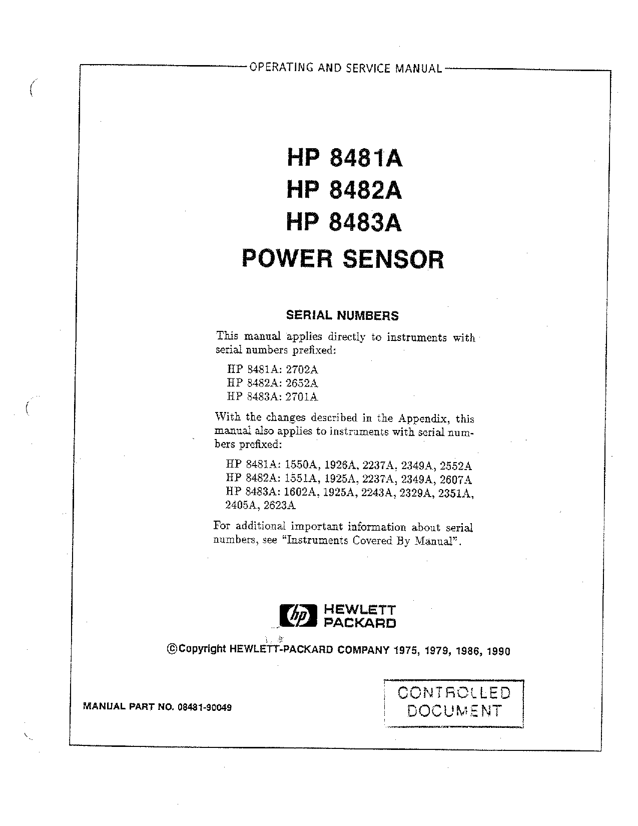 HP 8481A, 8483A, 8482A User Manual