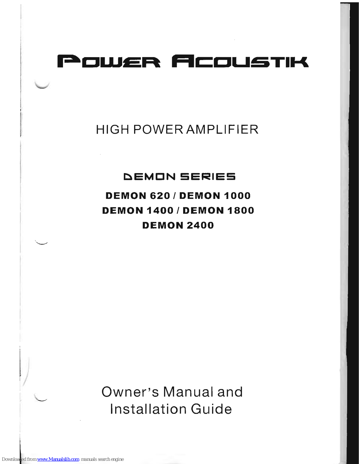 Power Acoustik Demon 620, Demon 1400, Demon 1800, Demon 2400, Demon 1000 Owner's Manual And Installation Manual