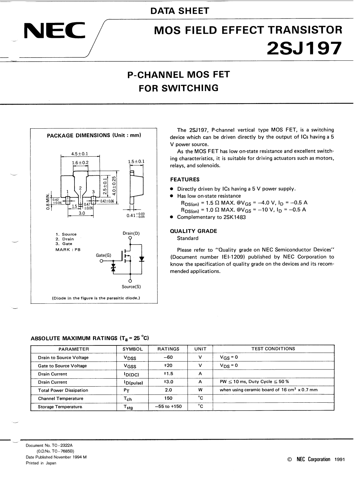 NEC 2SJ197 Technical data