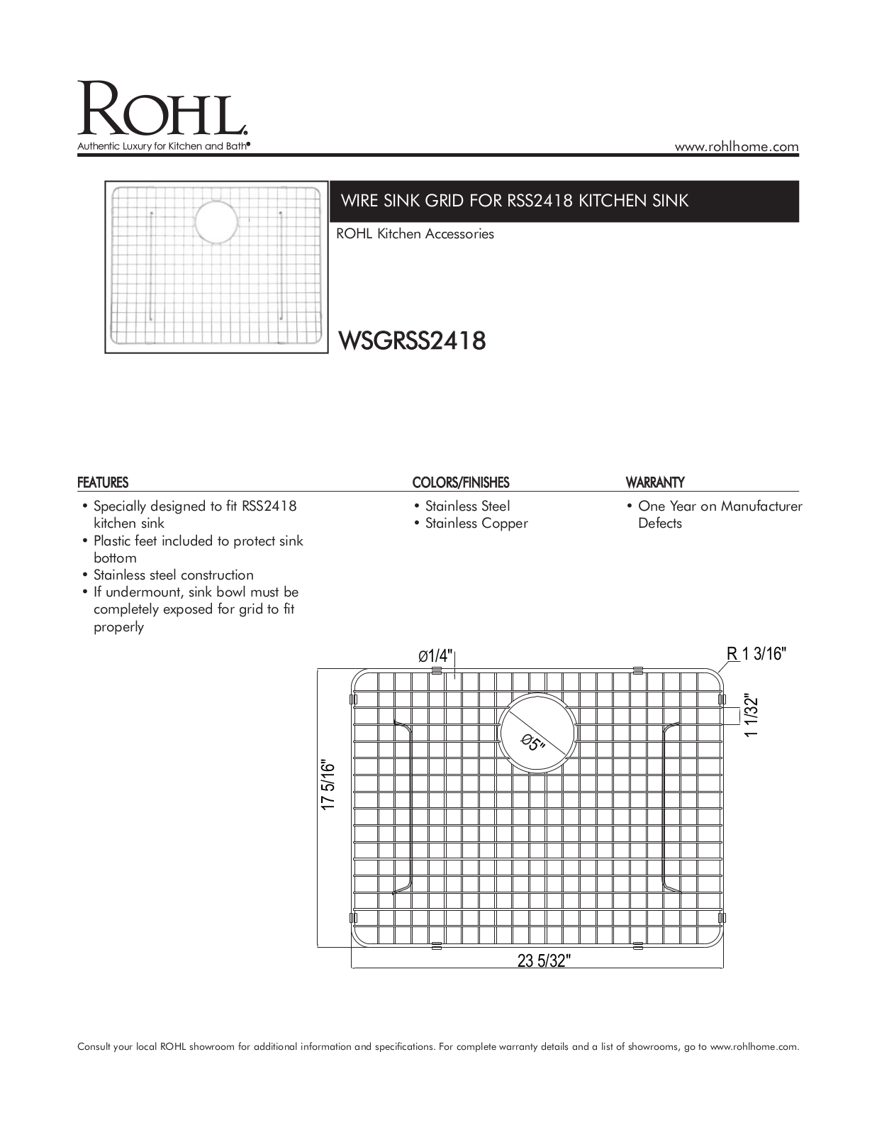 Rohl XRH10133 Specifications - ManualMachine.com