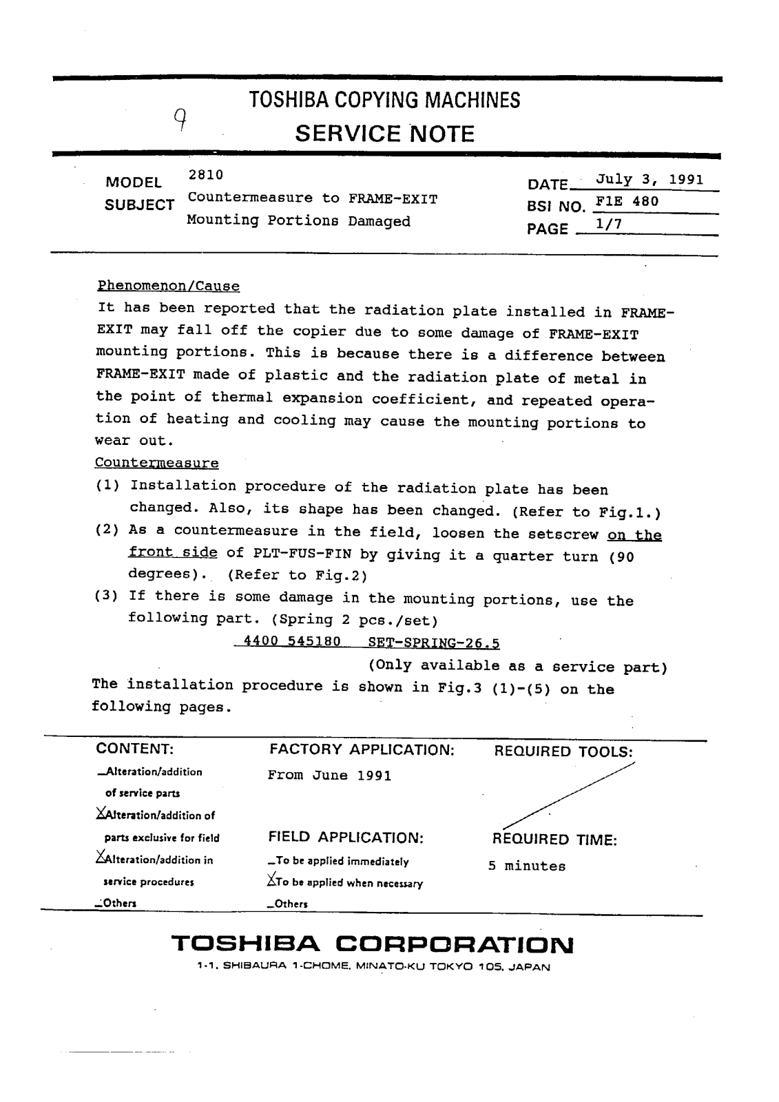 Toshiba f1e480 Service Note