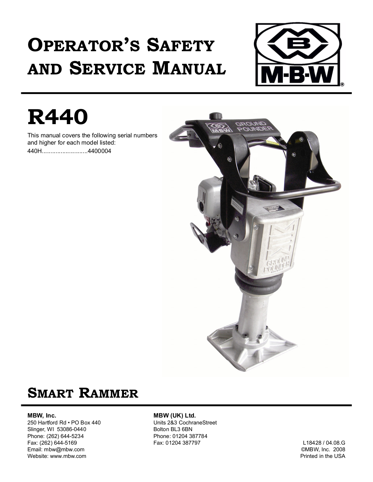 MBW smart rammer, r440 User Manual