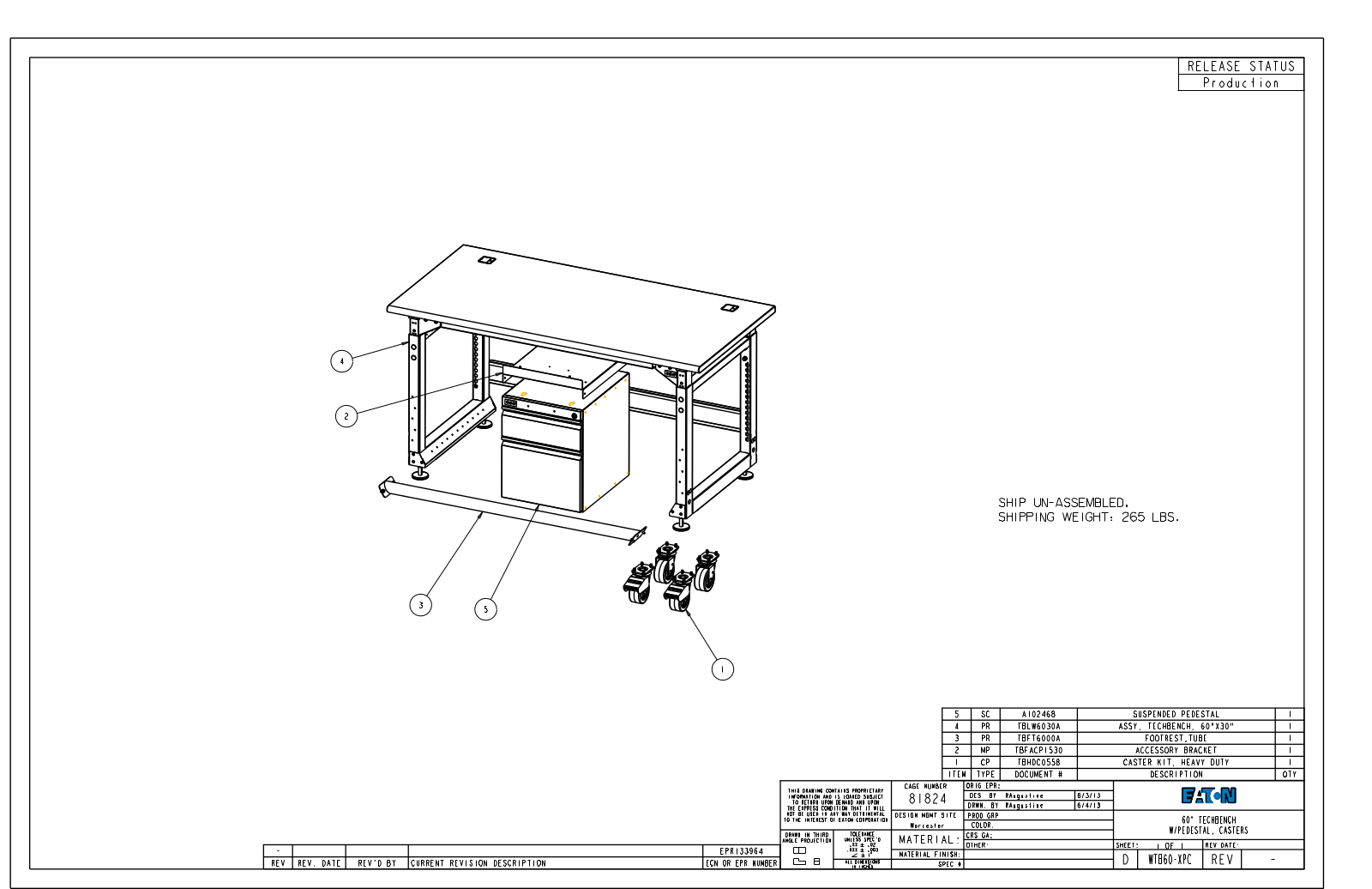 Eaton Benches By Wright Line WTB60-XPC Dimensional Sheet