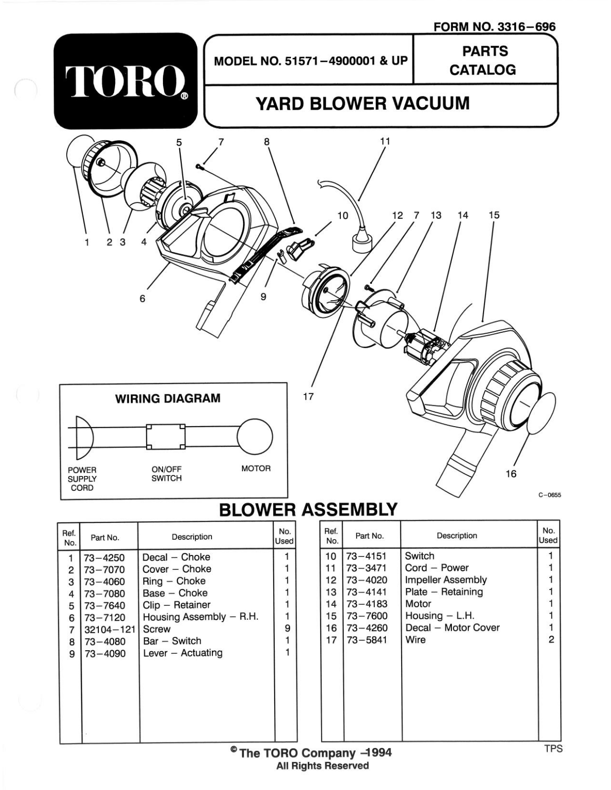 Toro 51571 Parts Catalogue