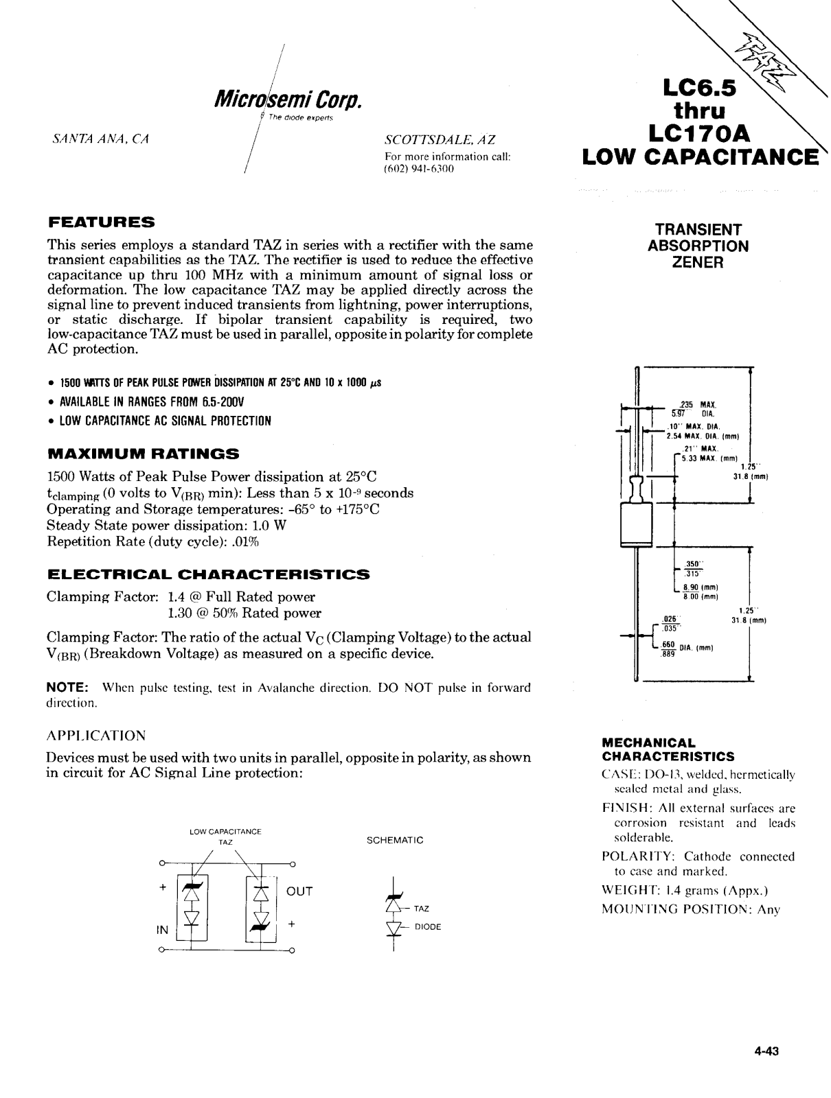 Microsemi Corporation LC90A, LC90, LC8.0, LC8.5A, LC75 Datasheet