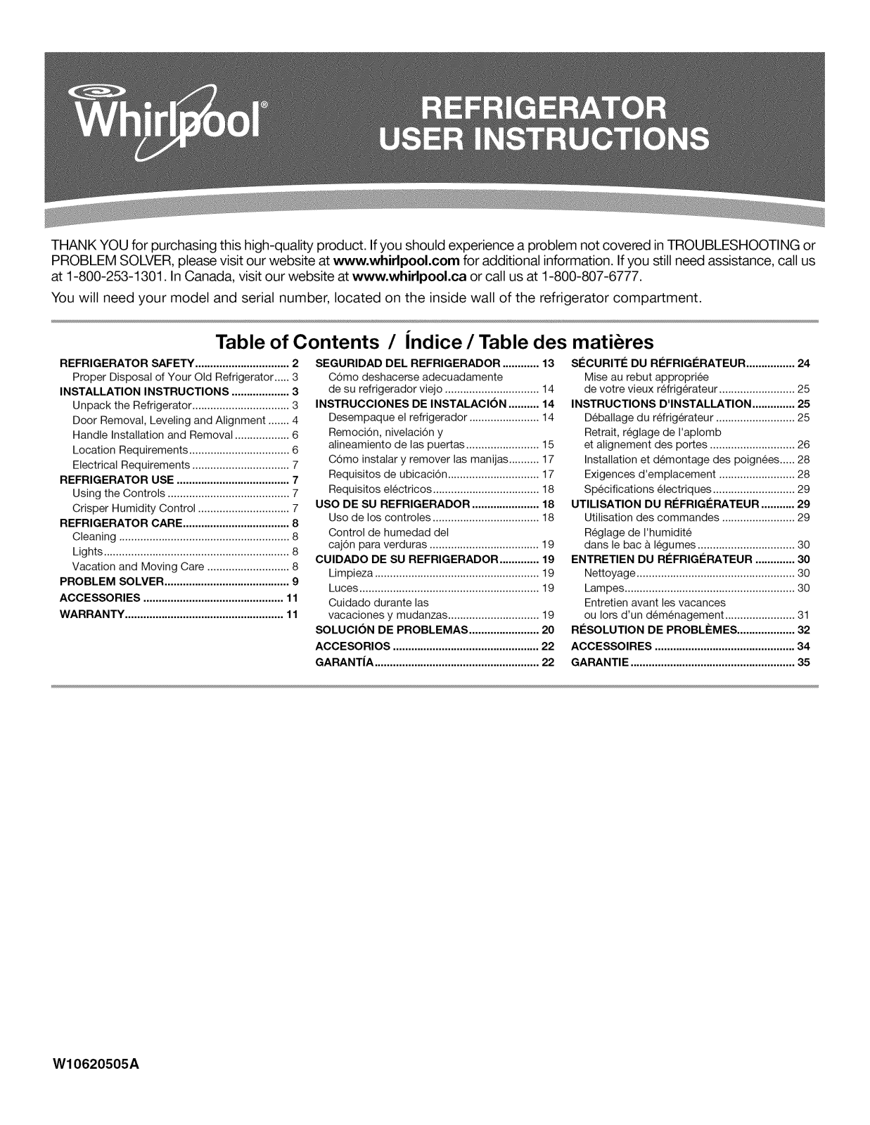 Whirlpool WRS325FNAM01, WRS325FNAW00, WRS325FNAE01, WRS322FNAE03, WRSA15SNHZ00 Owner’s Manual