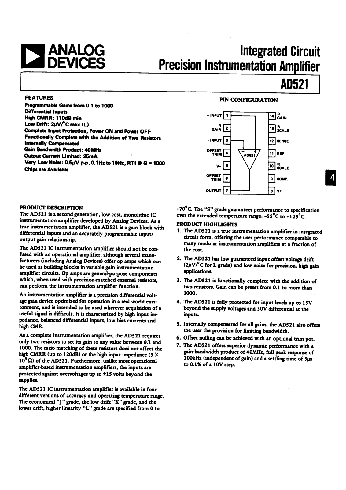 Analog Devices AD521KD, AD521K, AD521JD, AD521J, AD521SD-883B Datasheet