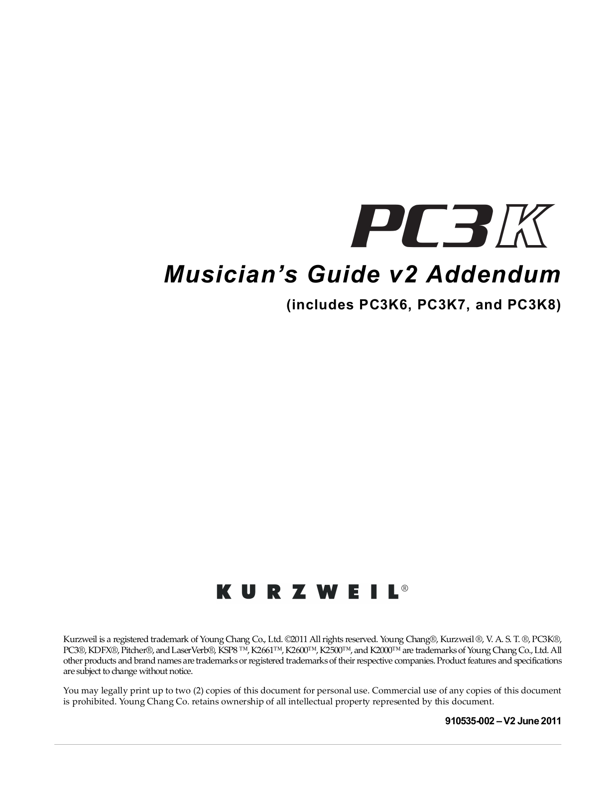 Kurzweil PC3K6 User Manual