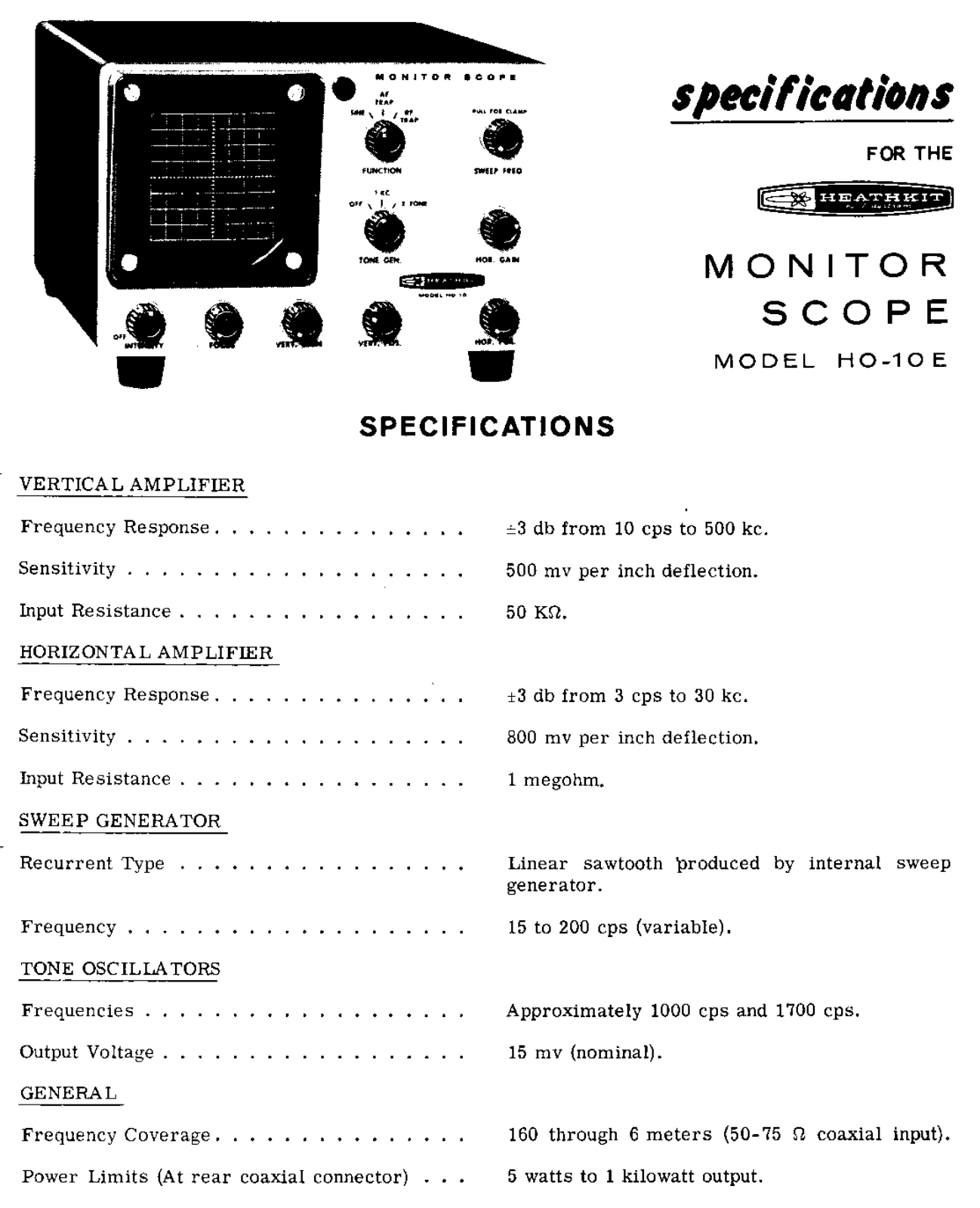 Heathkit HO-10E Schematic