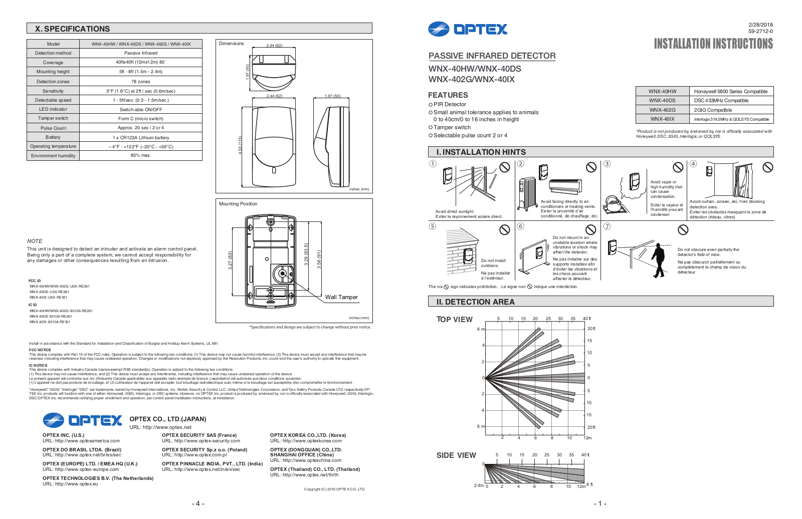 Optex WNX-40IX, WNX-40DS, WNX-40HW, WNX-402G User Manual