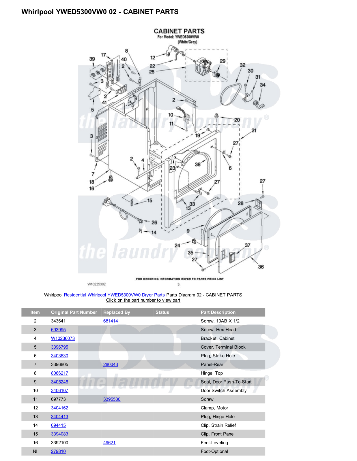 Whirlpool YWED5300VW0 Parts Diagram