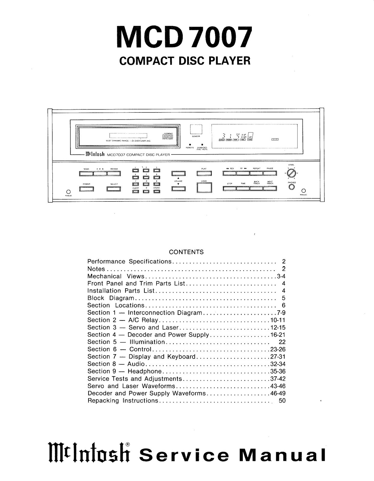 McIntosh MCD-7007 Service manual