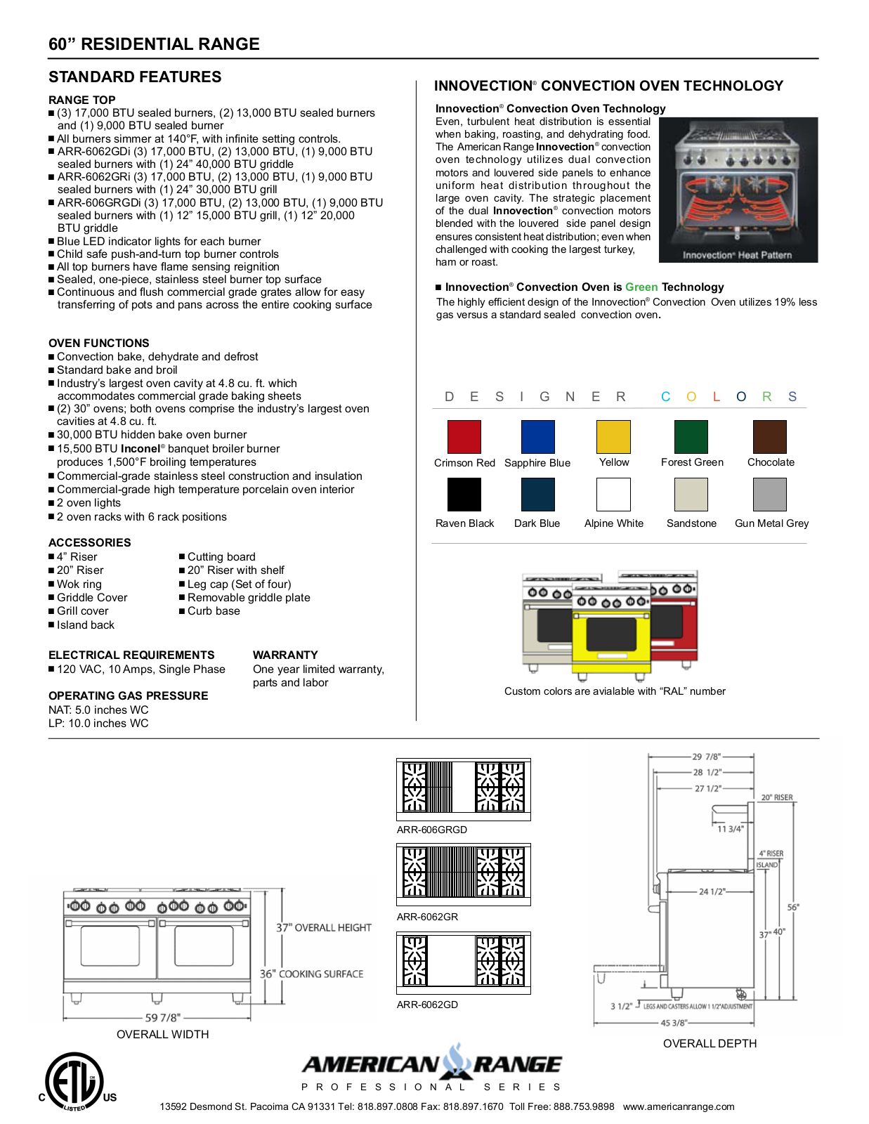 American Range ARR-6062GD, ARR-3062GD Specifications - ManualMachine.com