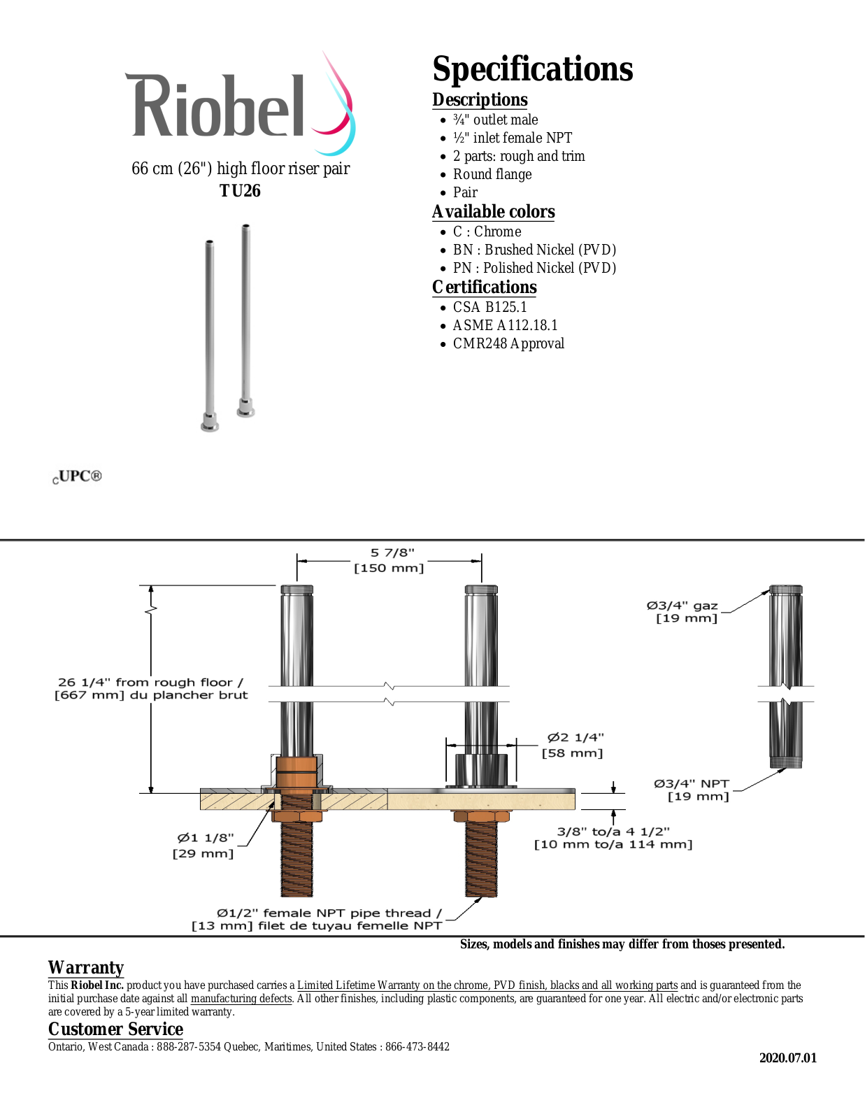 Riobel TU26BN, TU26C Specifications - ManualMachine.com