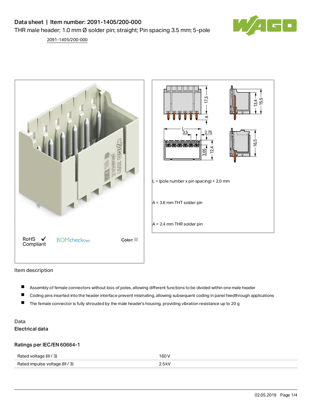 Wago 2091-1405/200-000 Data Sheet