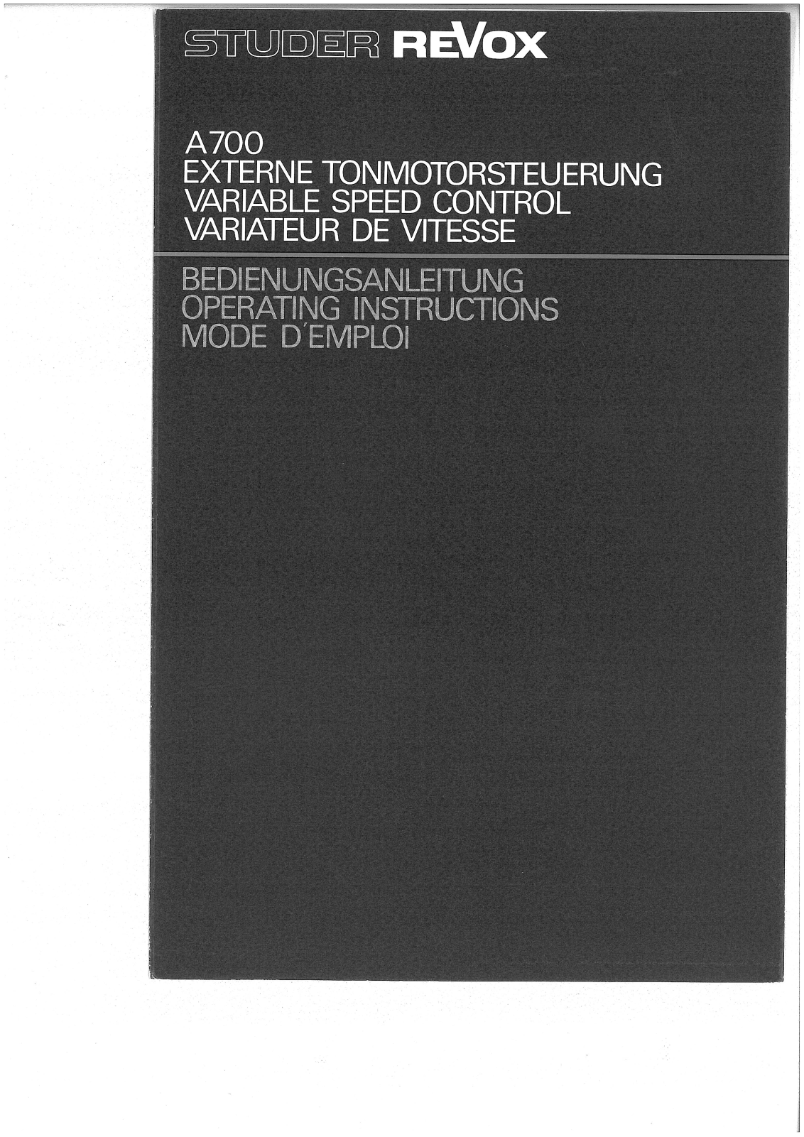 Revox A-700-Varispeed Owners Manual