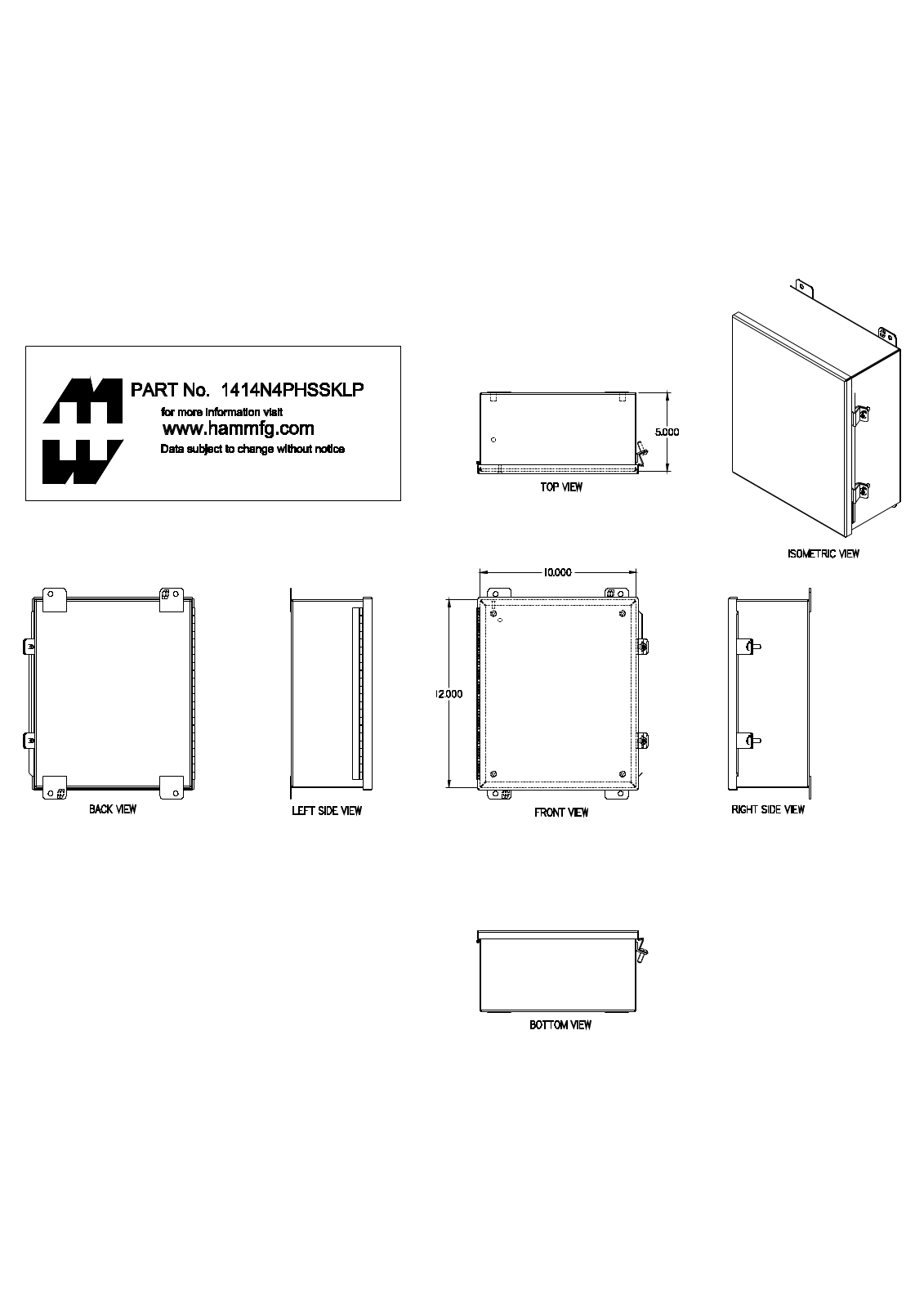 Hammond Manufacturing 1414N4PHSSKLP technical drawings