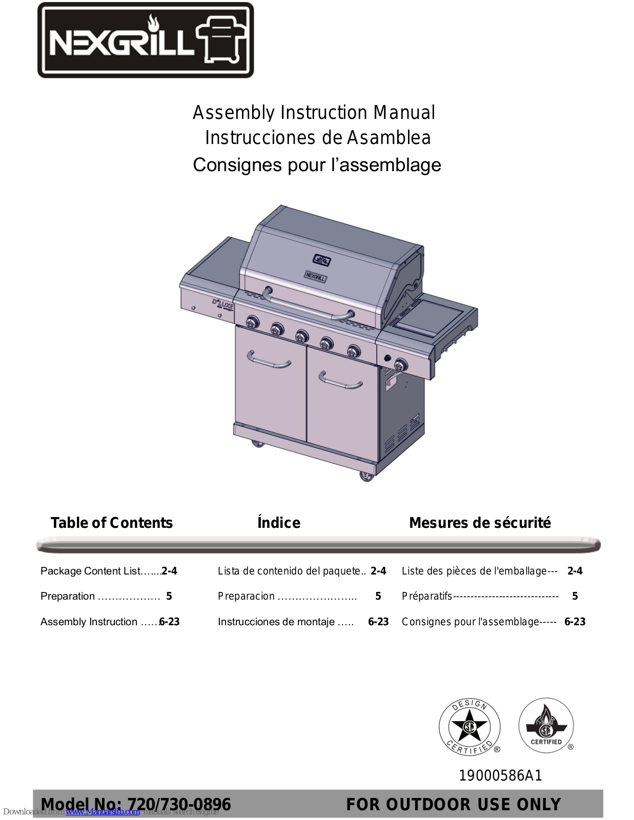 Nexgrill 720-0896, 730-0896, 730-0896B, 730-0896E, 720-0896E Assembly  Manual - ManualMachine.com