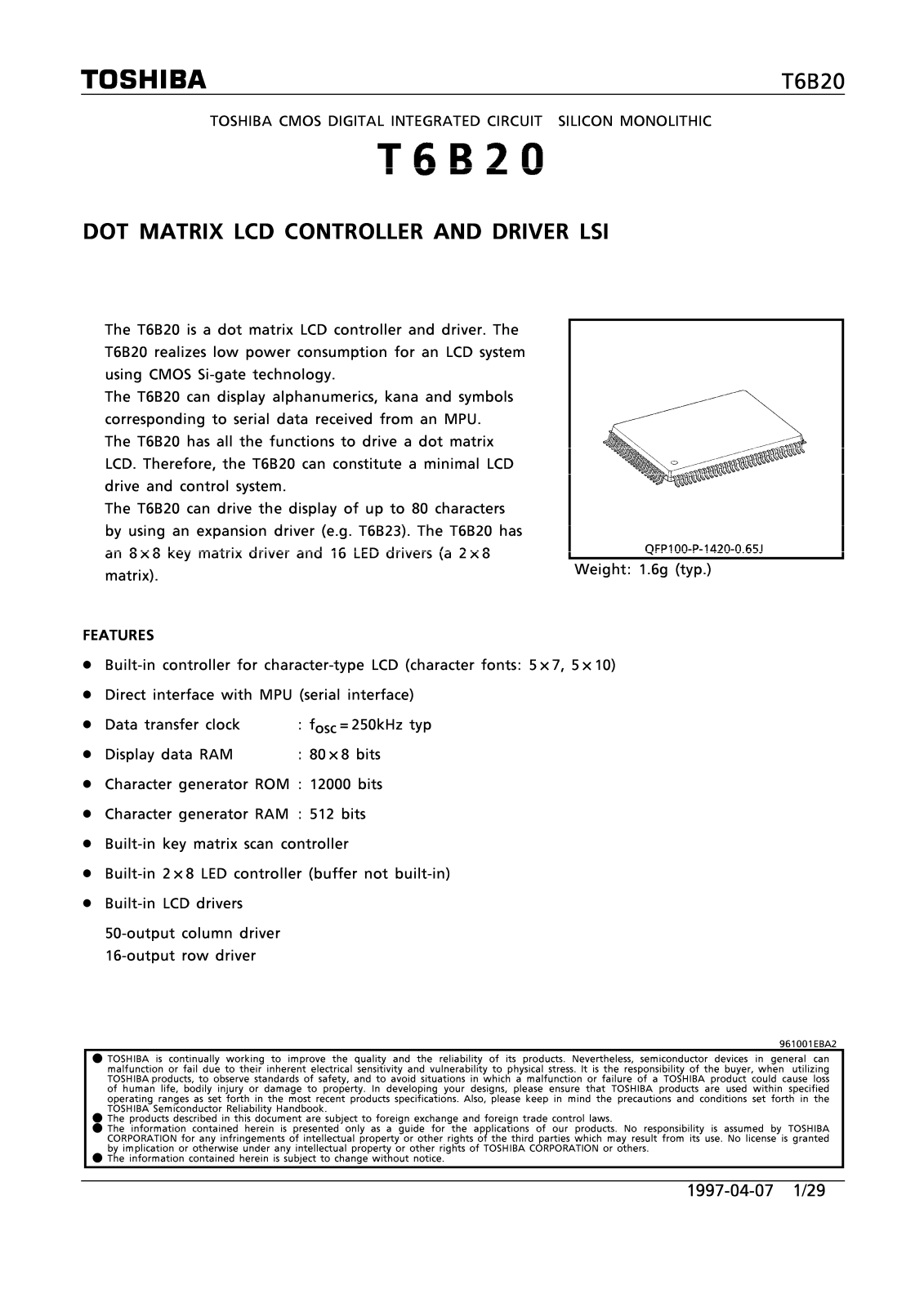 Toshiba T6B20 Datasheet