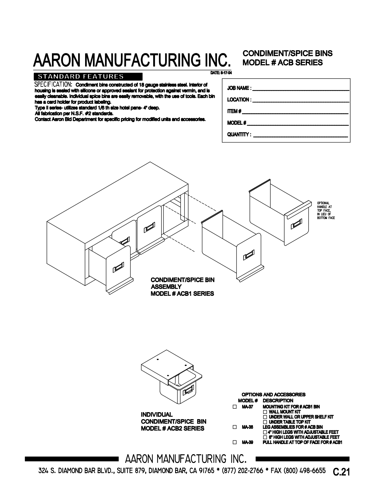 Aaron Manufacturing ACB1-5-335 User Manual