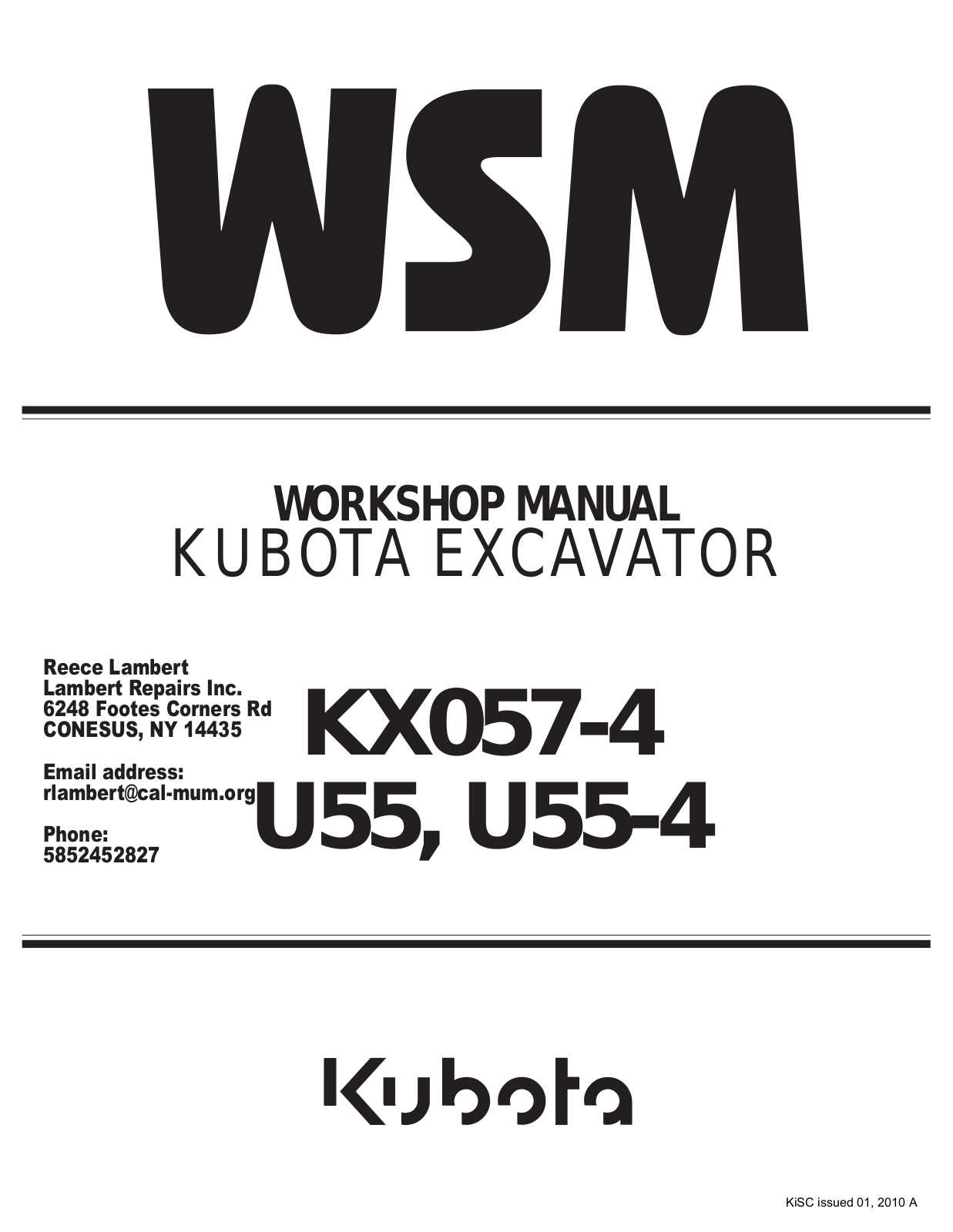 KUBOTA KX057-4 U55, U55-4 WORKSHOP MANUAL