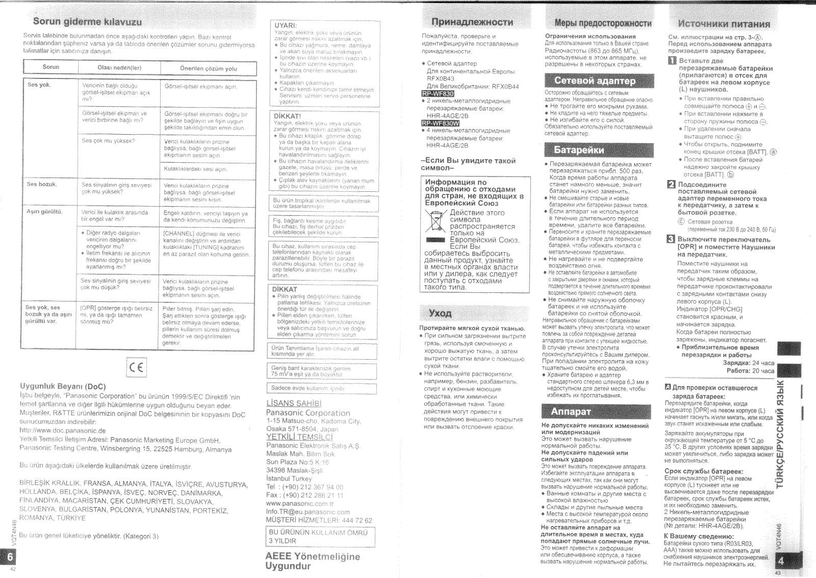 Panasonic RP-WF830WE-K User Manual