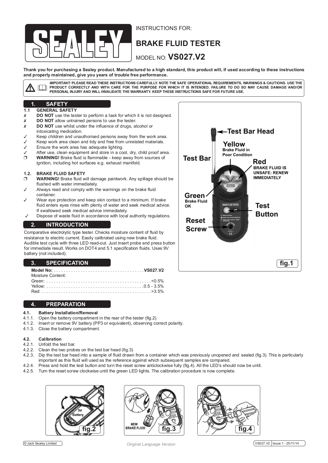 Sealey VS027.V2 Instructions Manual