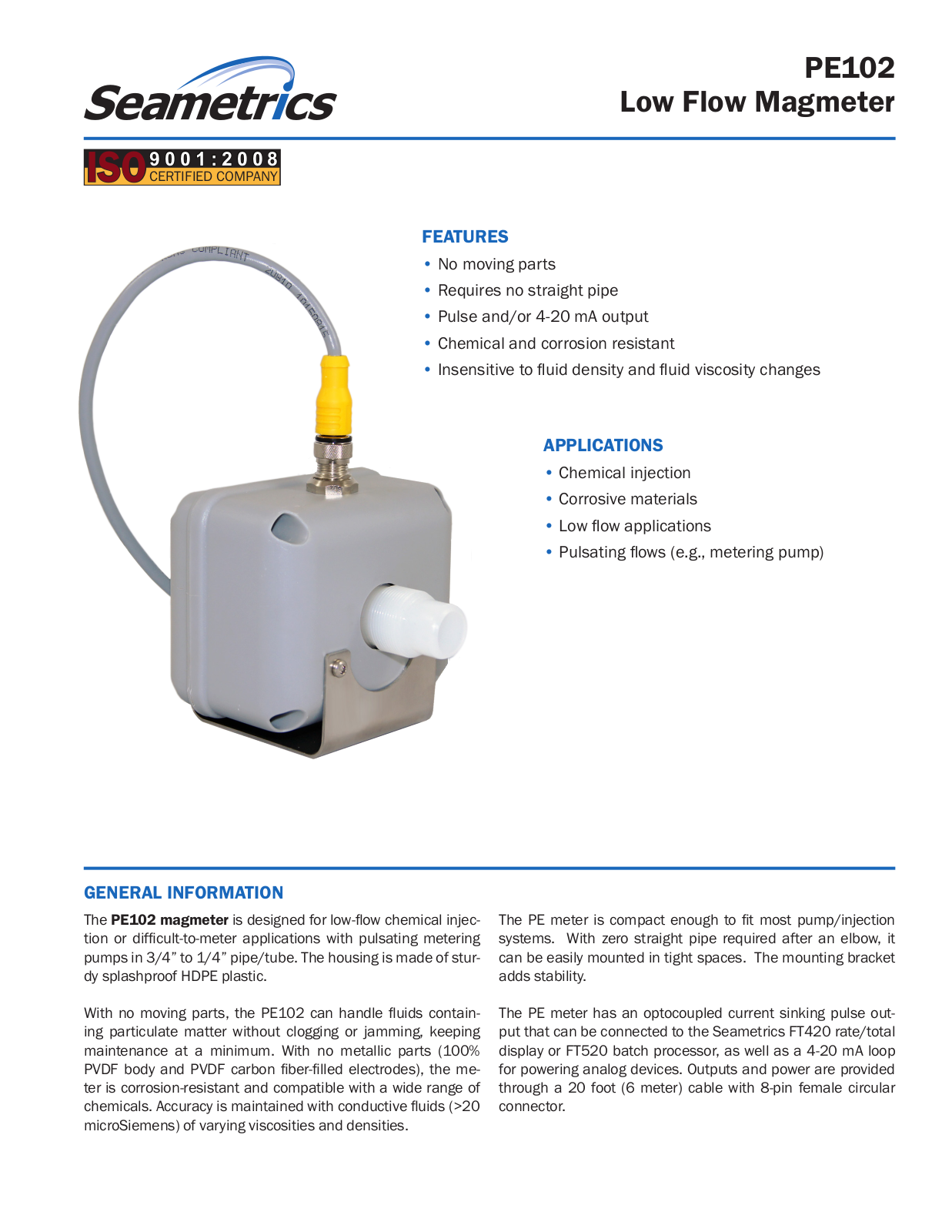 Seametrics PE102 Specifications