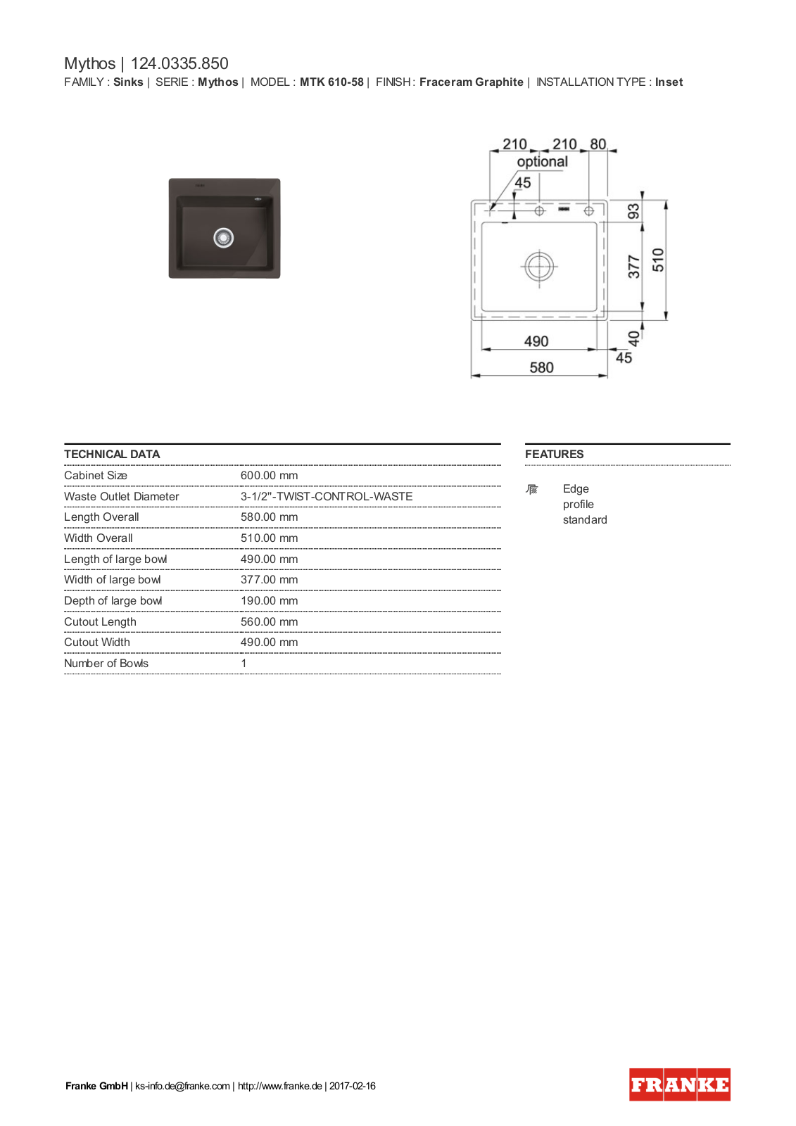 Franke 124.0335.850 Service Manual