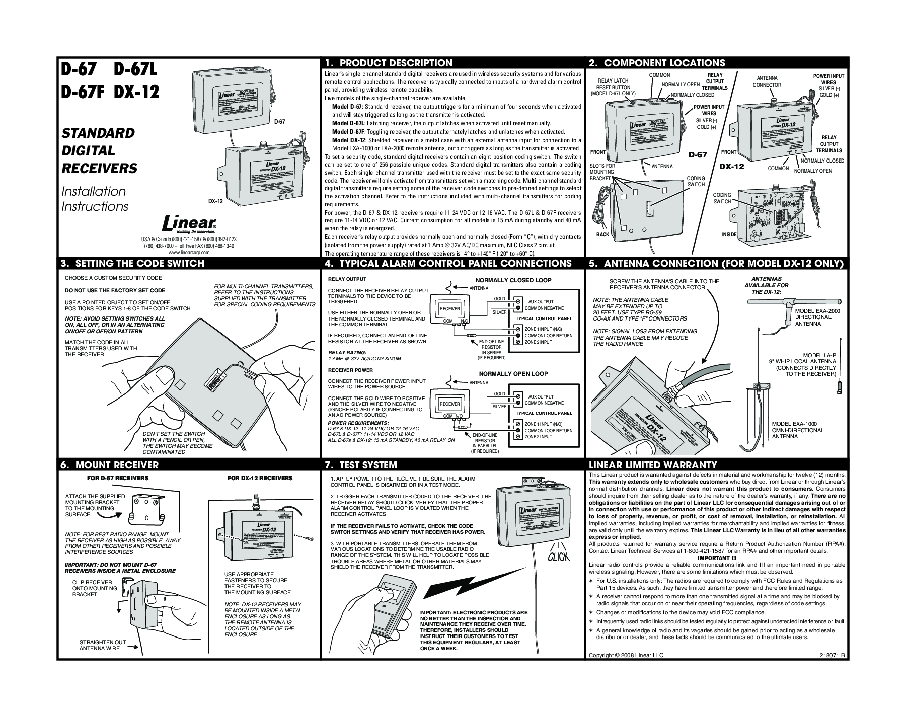 Linear DX-12, D-67L, D-67, D-67F User Manual