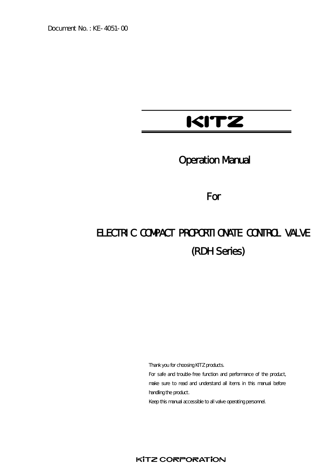 Kitz RDH Series, RDH 124-2 Operation Manual