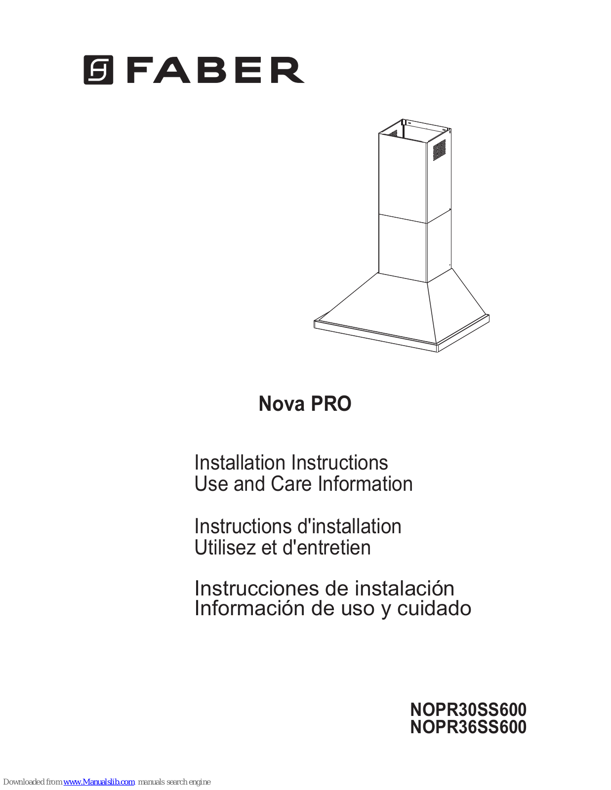 Faber Nova PRO, NOPR30SS600, NOPR36SS600 Installation Instructions Manual