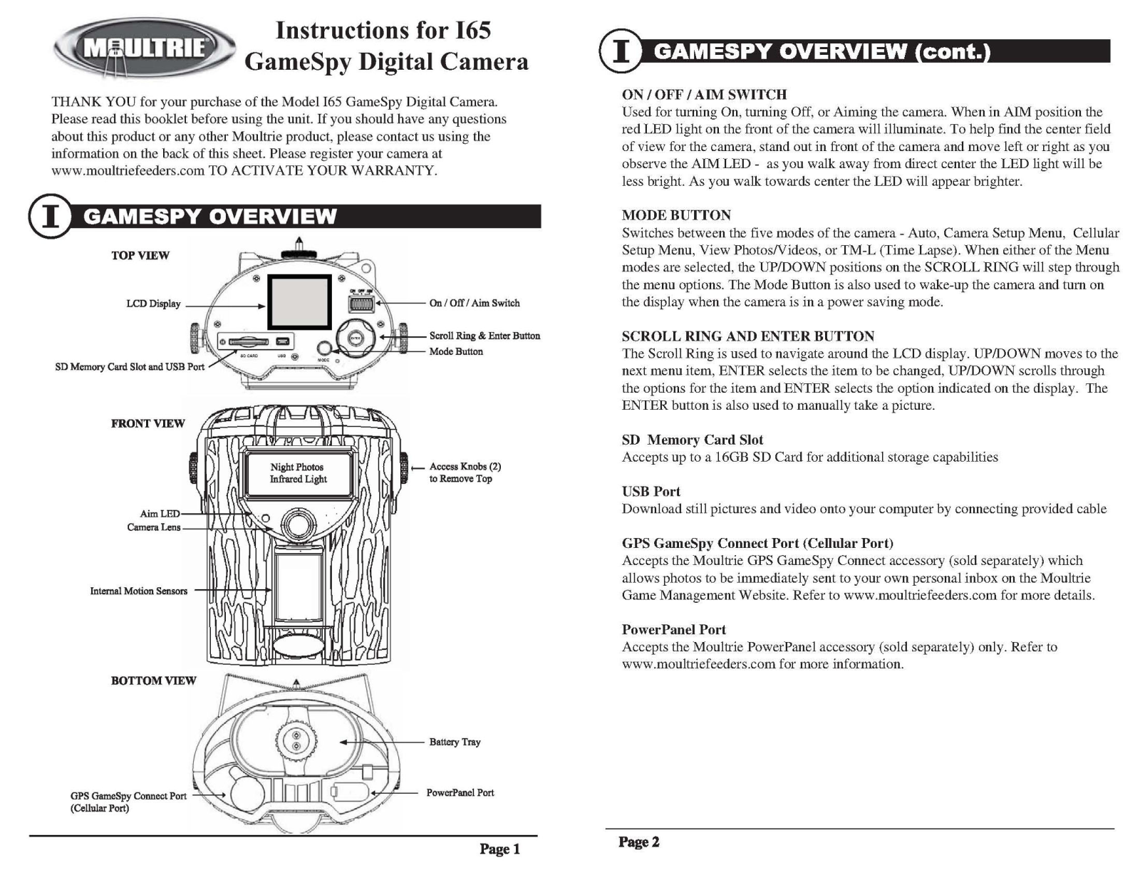 Moultrie I65 User Manual