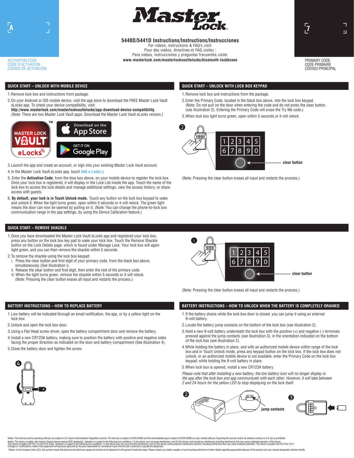 Master Lock 5441, 5440 Users Manual