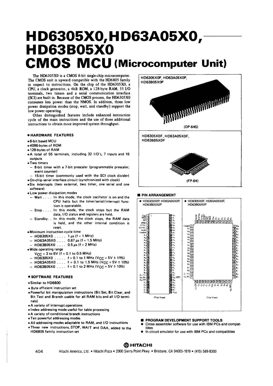 HIT HD63A05X0F, HD6305X0P, HD6305X0F Datasheet