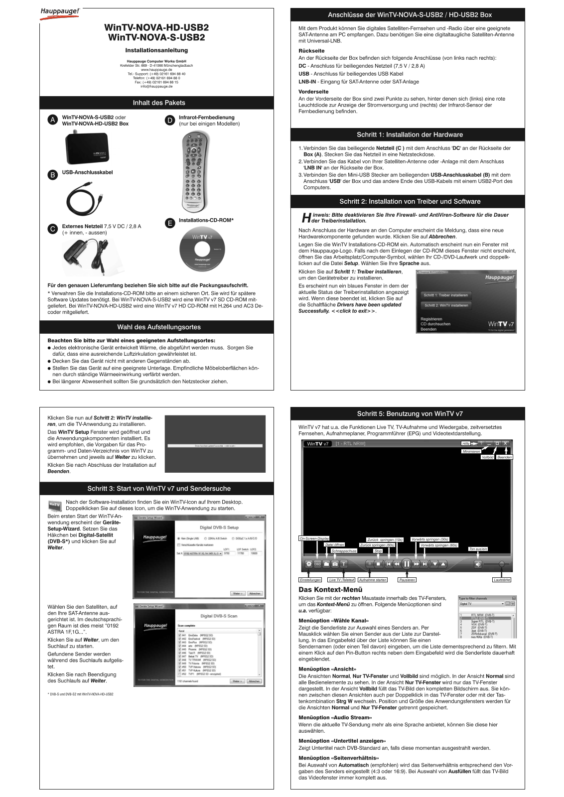 Hauppauge WinTV-Nova-HD-USB2, WinTV-Nova-S-USB2 Installation