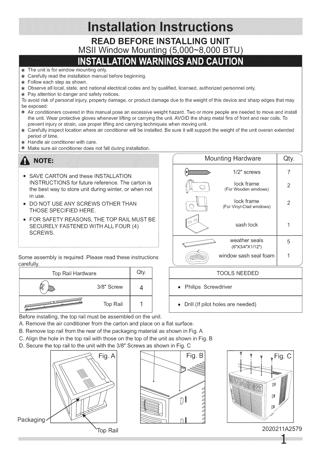 Crosley CAE8MR410A21, CAE8MR410A20, CAE08MCR11, CAE08MCR10, CAE08EHQ19 Installation Guide - ManualMachine.com