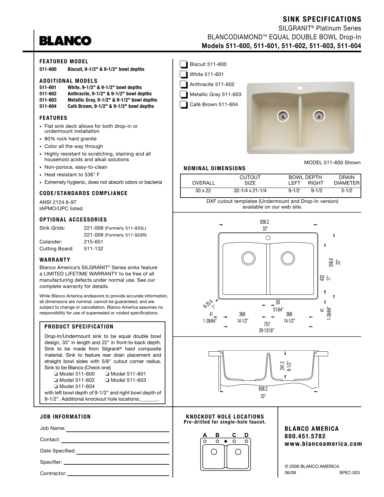 Blanco 511-601, 511-603, 511-604, 511-602 User Manual