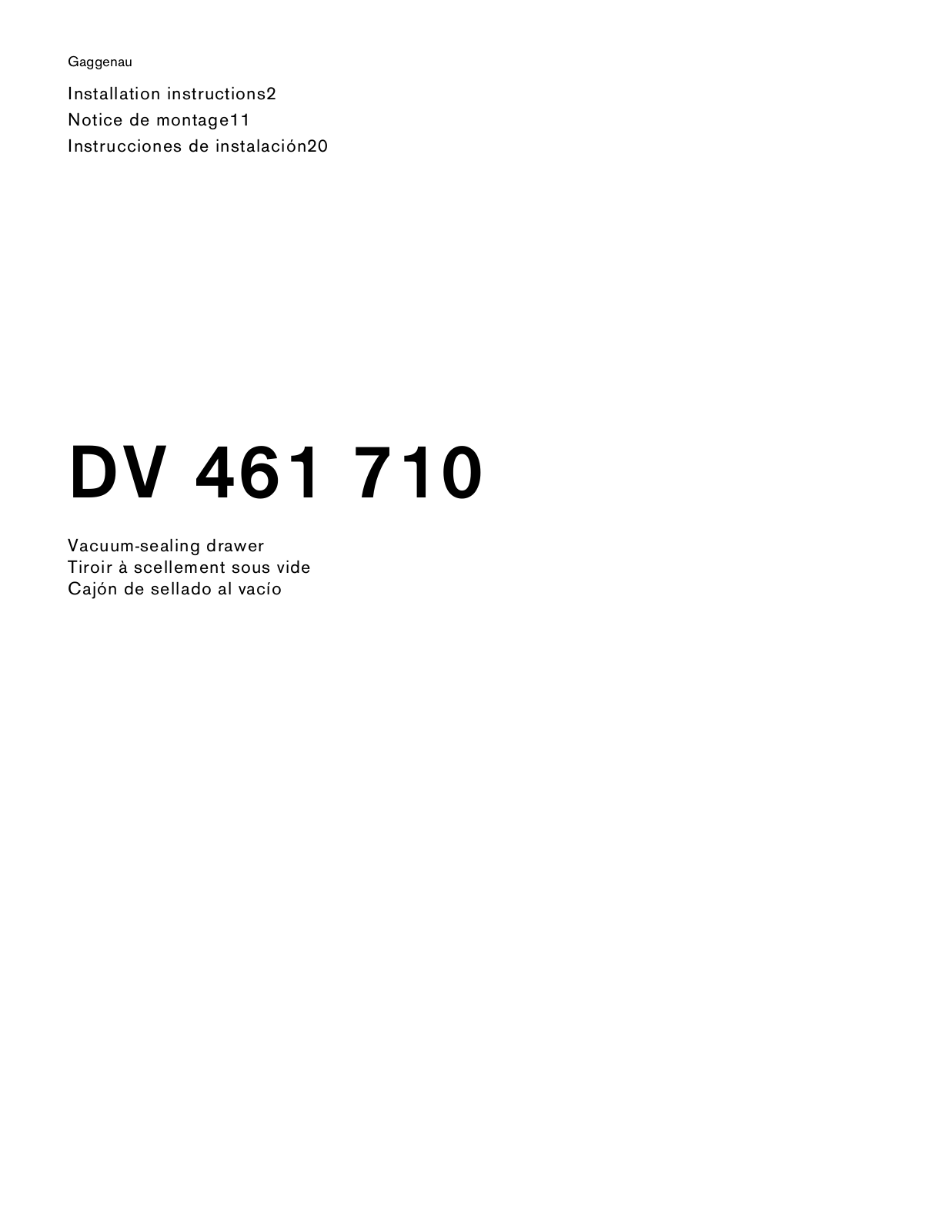 Gaggenau DV461710 Installation manual